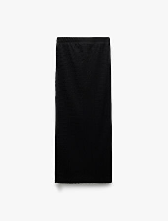 Yüksek Bel Slim Fit Yırtmaç Detaylı Astarlı Midi Kalem Etek
