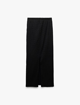 Yüksek Bel Slim Fit Yırtmaç Detaylı Astarlı Midi Kalem Etek