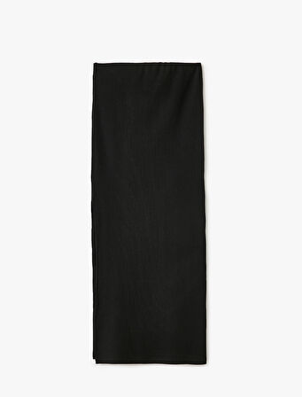 Yırtmaç Detaylı Beli Lastikli Slim Fit Uzun Kalem Etek