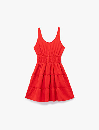 U Yaka Kolsuz Gipeli Düğmeli Katlı Mini Elbise