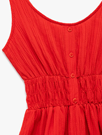 U Yaka Kolsuz Gipeli Düğmeli Katlı Mini Elbise