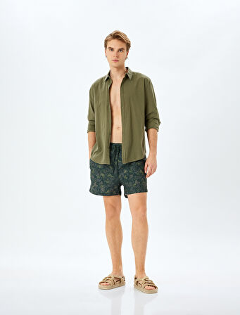 Cep Detaylı Oversize Kamuflaj Baskılı Deniz Şortu