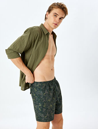 Cep Detaylı Oversize Kamuflaj Baskılı Deniz Şortu