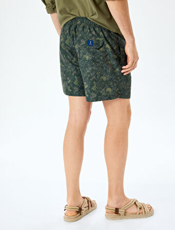 Cep Detaylı Oversize Kamuflaj Baskılı Deniz Şortu