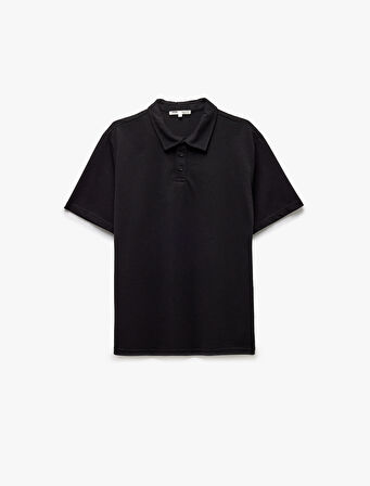 Kısa Kollu Dokulu Regular Fit Polo Yaka Tişört