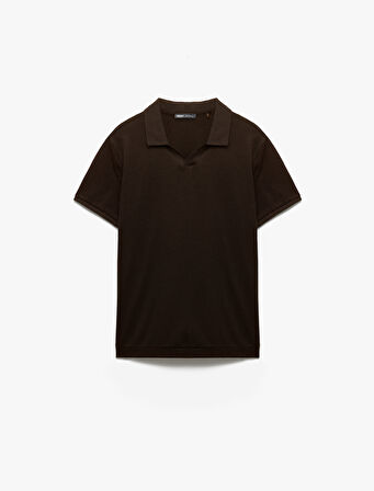 Dokulu Regular Fit Kısa Kollu V Yaka Polo Tişört