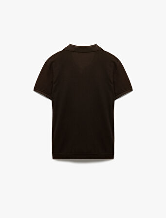 Dokulu Regular Fit Kısa Kollu V Yaka Polo Tişört