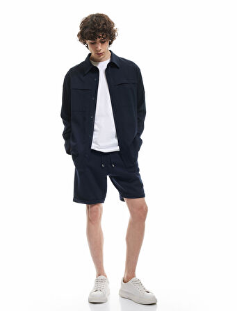 Bermuda Pike Kumaş Pileli Beli Bağcıklı Şort