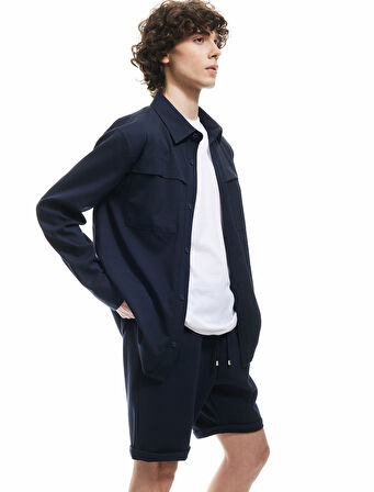 Bermuda Pike Kumaş Pileli Beli Bağcıklı Şort