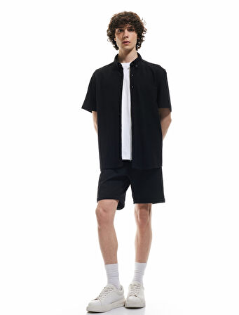 Bermuda Pike Kumaş Pileli Beli Bağcıklı Şort