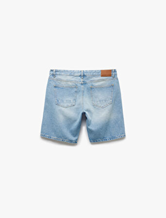 Pamuklu Yırtık Detaylı Bermuda Slim Fit Jean Şort