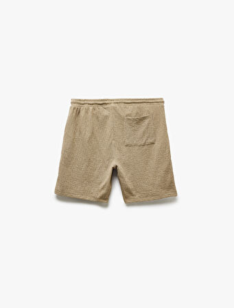 Cep Detaylı Jakarlı Bermuda Beli Bağcıklı Şort
