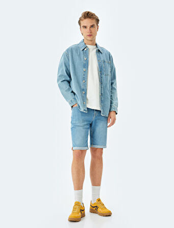 Katlamalı Paça Bermuda Slim Fit Jean Şort