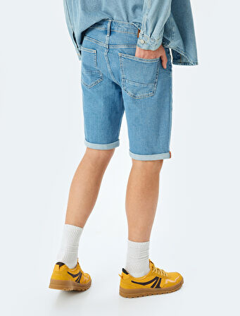 Katlamalı Paça Bermuda Slim Fit Jean Şort