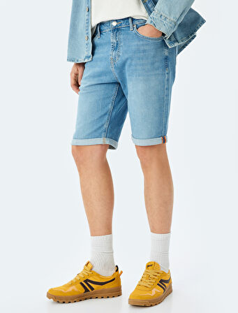 Katlamalı Paça Bermuda Slim Fit Jean Şort