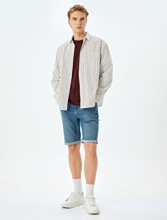 Katlamalı Paça Bermuda Slim Fit Jean Şort