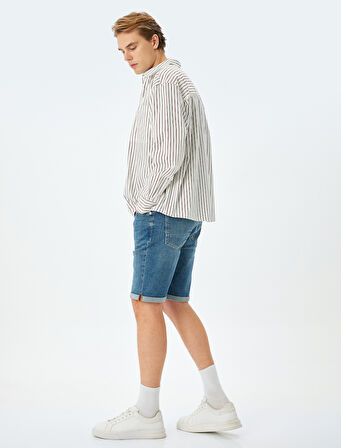 Katlamalı Paça Bermuda Slim Fit Jean Şort