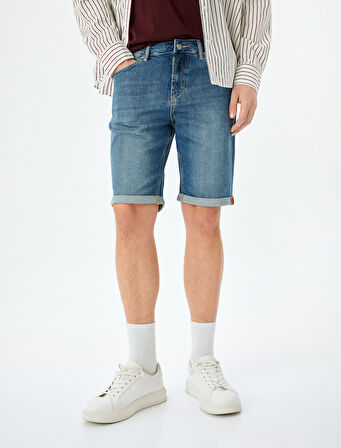 Katlamalı Paça Bermuda Slim Fit Jean Şort