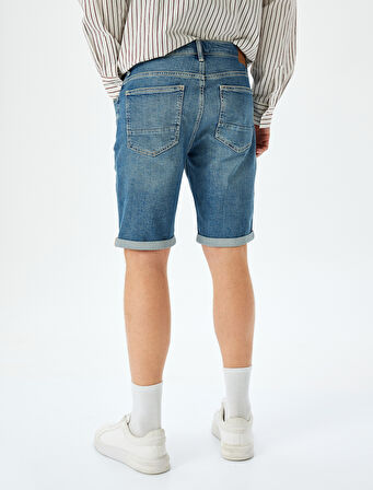 Katlamalı Paça Bermuda Slim Fit Jean Şort