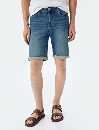 Bermuda Pamuklu Cep Detaylı Slim Fit Kot Şort