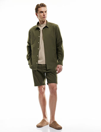 Pamuklu Chino Cepli Bermuda Slim Fit Yazlık Şort