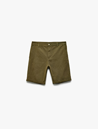 Pamuklu Chino Cepli Bermuda Slim Fit Yazlık Şort