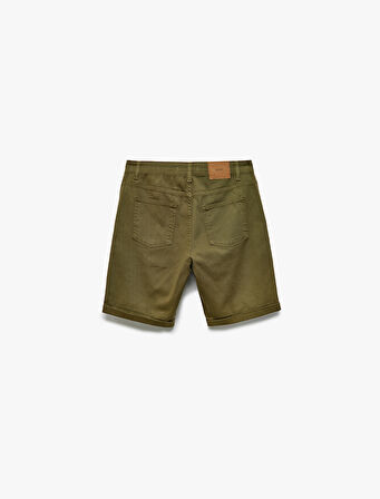 Pamuklu Chino Cepli Bermuda Slim Fit Yazlık Şort