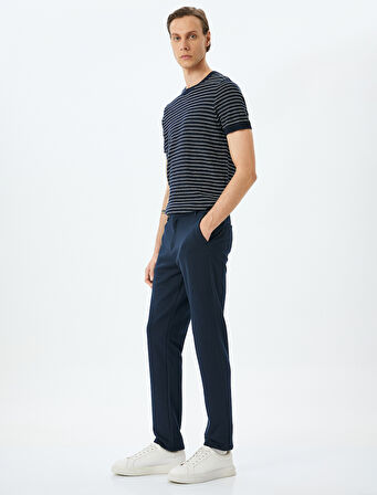 Slim Fit Normal Bel Viskon Karışımlı Chino Pantolon