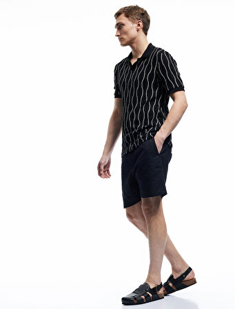 Cep Detaylı Bermuda Beli Bağcıklı Pamuk Keten Karışımlı Şort