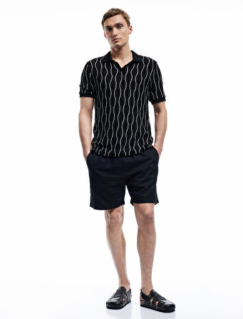 Cep Detaylı Bermuda Beli Bağcıklı Pamuk Keten Karışımlı Şort