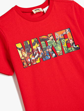 Lisanslı Marvel Baskılı Tişört Kısa Kollu Bisiklet Yaka Pamuklu
