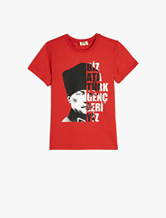 Atatürk Baskılı Kısa Kollu  Bisiklet Yaka Pamuklu Tişört