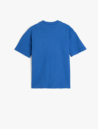 Bisiklet Yaka Kısa Kollu Nakış Detaylı Pamuklu Tişört