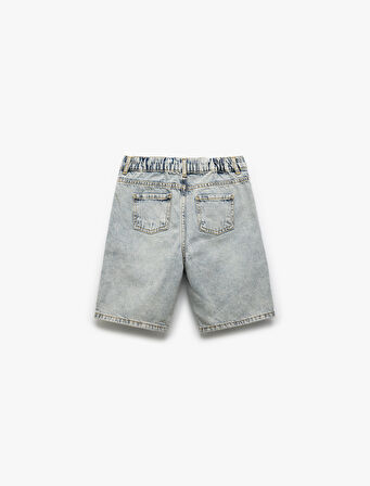 Denim Şort Beli Bağlamalı Düğmeli Cepli Pamuklu