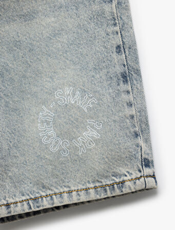 Denim Şort Beli Bağlamalı Düğmeli Cepli Pamuklu
