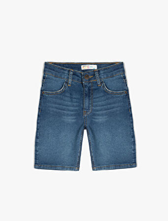 Pamuklu Cep Detaylı Slim Fit Denim Şort