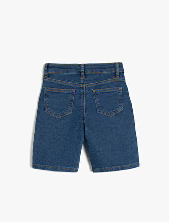 Pamuklu Cep Detaylı Slim Fit Denim Şort