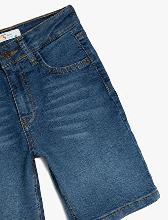 Pamuklu Cep Detaylı Slim Fit Denim Şort