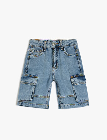 Kapaklı Cep Detaylı Pamuklu Oversize Denim Şort