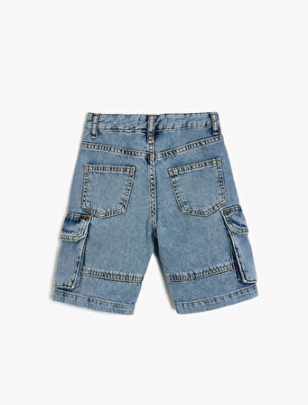 Kapaklı Cep Detaylı Pamuklu Oversize Denim Şort