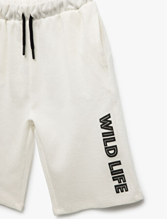 Baskı Detaylı Beli Bağlamalı Pamuklu Şort