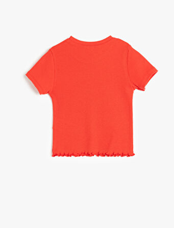 Pamuklu Kalp Detaylı Kısa Kollu Bisiklet Yaka Basic Crop Tişört