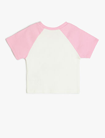 Pamuklu Slogan Baskılı Bisiklet Yaka Kısa Kollu Tişört