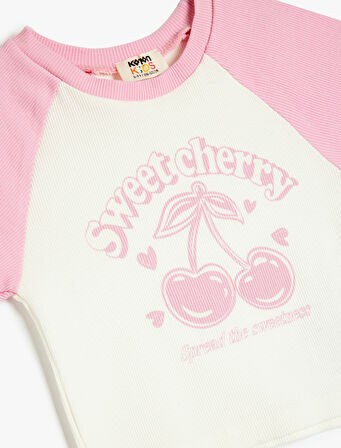 Pamuklu Slogan Baskılı Bisiklet Yaka Kısa Kollu Tişört