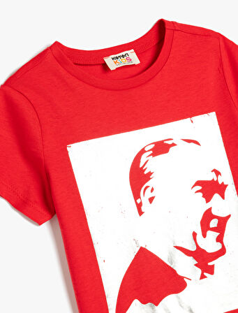 Atatürk Baskılı Tişört Kısa Kollu Bisiklet Yaka Pamuklu