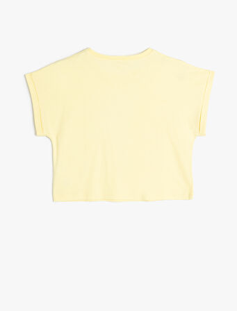 Tişört Kısa Kollu Bisiklet Yaka Kelebek İşlemeli Pamuklu