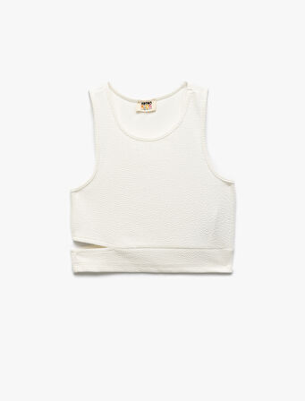 Pencere Detaylı Slim Fit Bürümcük Kolsuz Bisiklet Yaka Crop Atlet