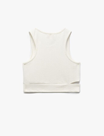 Pencere Detaylı Slim Fit Bürümcük Kolsuz Bisiklet Yaka Crop Atlet