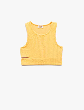 Pencere Detaylı Slim Fit Bürümcük Kolsuz Bisiklet Yaka Crop Atlet