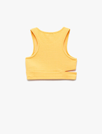 Pencere Detaylı Slim Fit Bürümcük Kolsuz Bisiklet Yaka Crop Atlet
